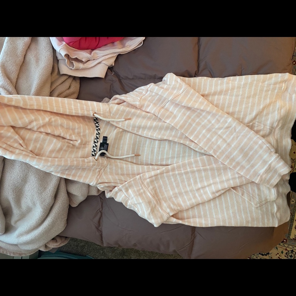 Volcom super soft zip up striped hoodie